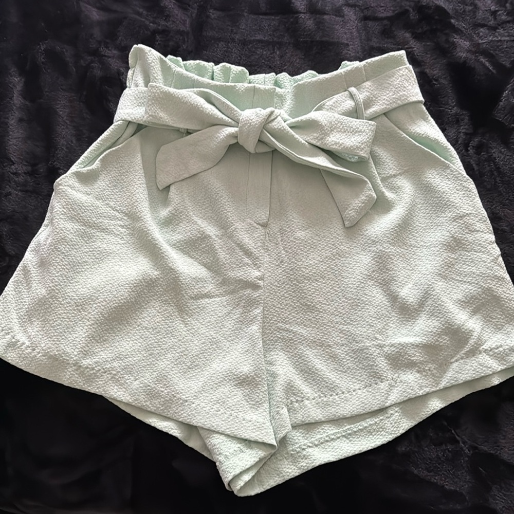 Mint green high waist tie shorts- Small